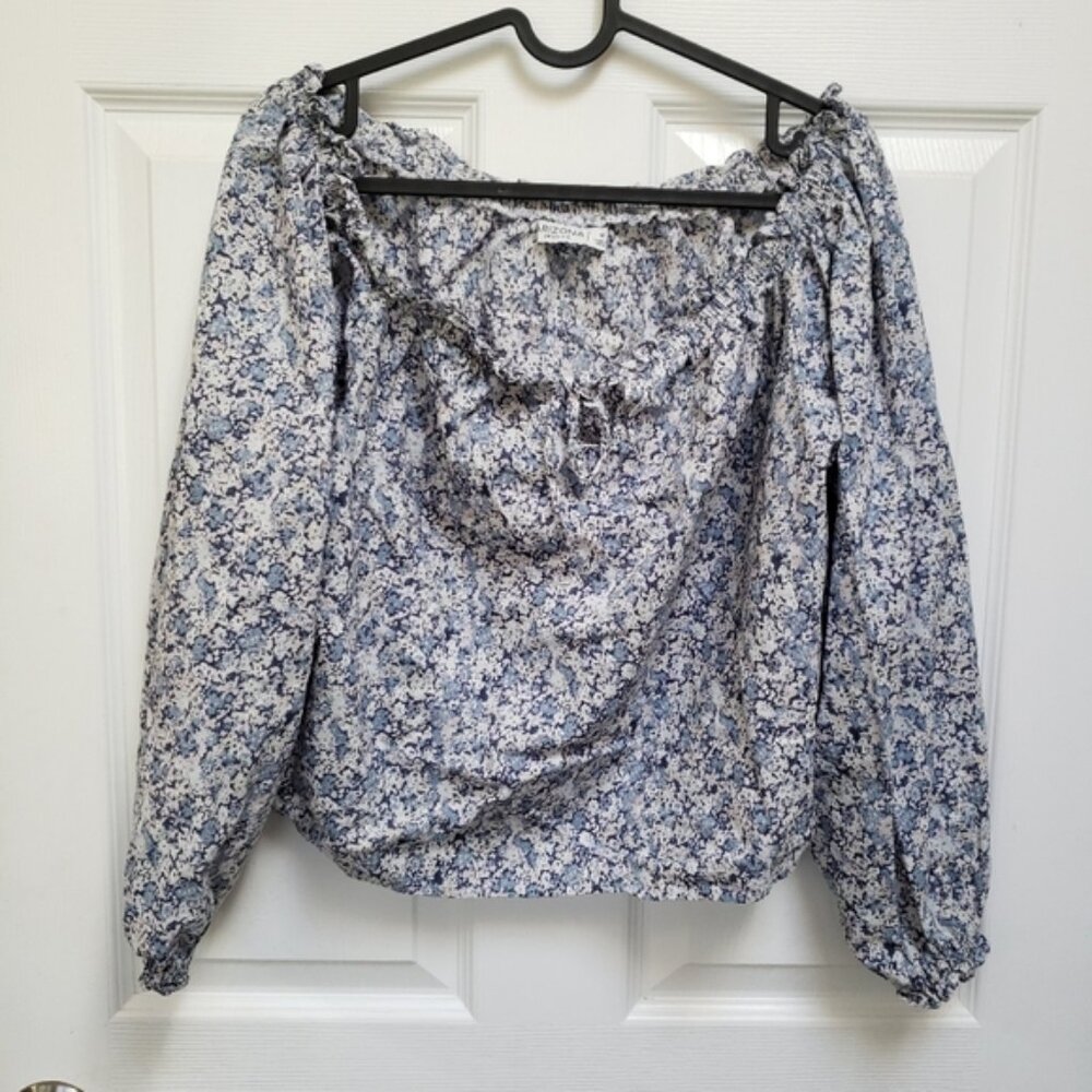Arizona Blue Floral Long Sleeve Cropped Cotton Modal Off Shoulder Blouse